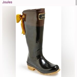 Joules tall Evedon rain boot, size 7.5 / 38, black with bow, worn once
